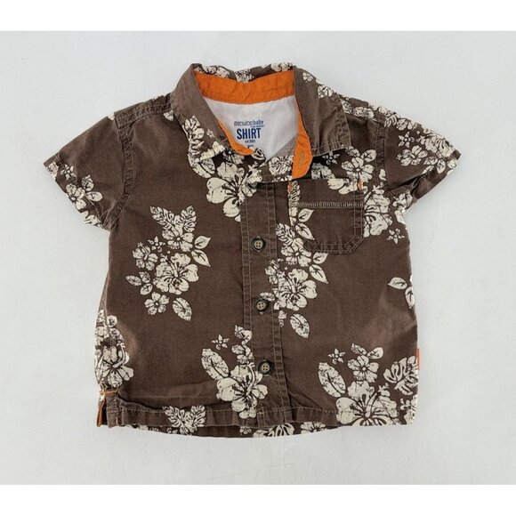 Oshkosh Baby Boy’s Short Sleeve Brown Button Down‎ Hawaiian Shirt Size 6 Months - Picture 1 of 4